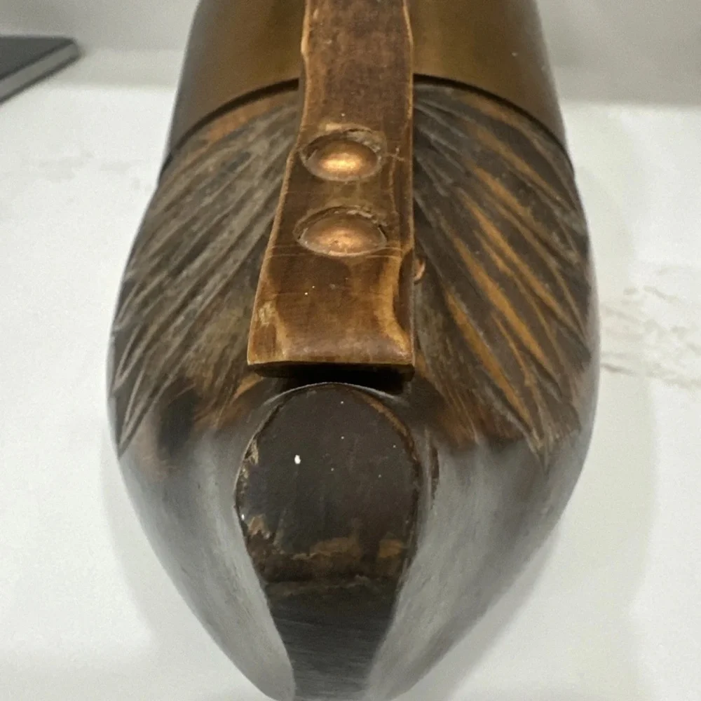 VIntage Carved Wood Clog/Shoe COPPER BAND Wine Bottle Holder- See Pics!